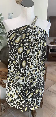 Marc Bouwer Women 6 Animal Print One Shoulder Mini Mob Wife Cocktail Dress XX • $19.99