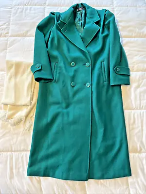 Vintage Miss New Yorker Heavy Long Trench Coat - Green 100% Pure Wool Size Small • $39.99