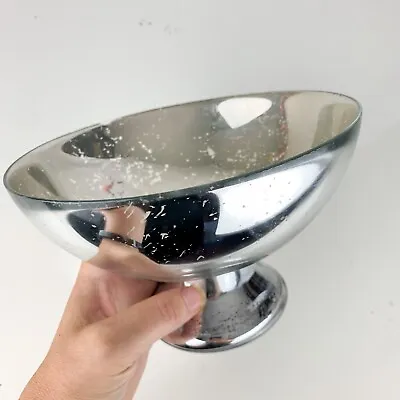 Vintage Silver Mercury Glass Footed Bowl Compote Chalice Centerpiece Antique • $31.68