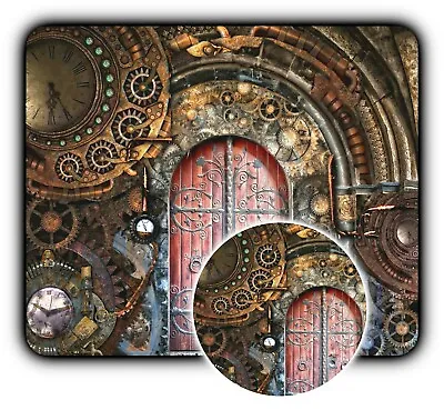 Mouse Pad Sign + Coaster - Steam Punk - Clocks Red Door - 1/4  Rubber Mat - Gift • $12.95