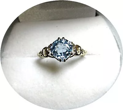 Ring - AQUAMARINE Faceted Gem -Classic Blue Pear Cut - Vintage 14k Yel Gold Mtg. • $275