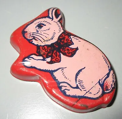 Vintage Tin Metal Litho Easter Bunny Rabbit Cookie Cutter Red Pink CUTE! • $24.99