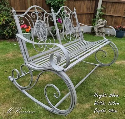 Two Seater Garden Rocking Bench Chair Vintage Metal Antique Patio Seat Shabby • £149.99