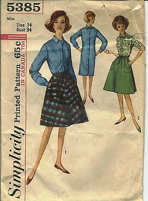 S 5385 Sewing Pattern 60's Shirt Shift DRESS Wrap SKIRT Think AMC's Mad Men CHIC • $9.99