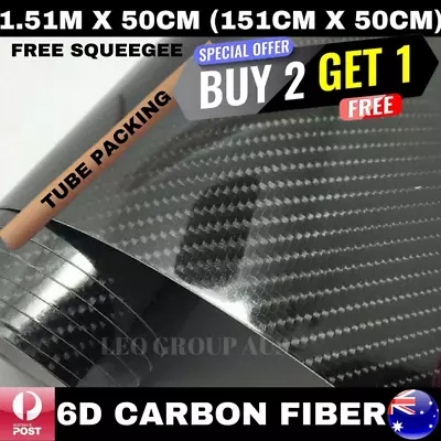 1.51m X 50cm  6d Black Super Ultra Gloss Carbon Fibre Fiber Car Vinyl Wrap Film • $19.99