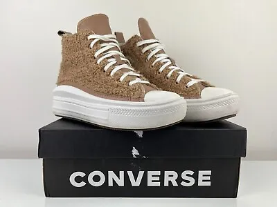 CONVERSE Chuck Taylor All Star Move High Sherpa Tan Womens Trainers UK 5.5 • £37.99