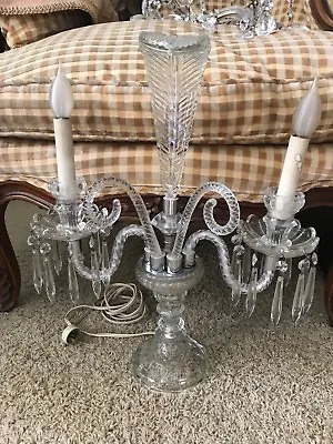 $350 • Buy Vintage Antique Stunning Crystal Candelabra Lamp With Gorgeous Prisms Drops Leaf