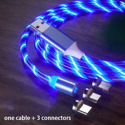 LED 3 In 1 Magnetic Fast Charging USB Cable Charger Phone USB-C Micro USB IOS • £4.99