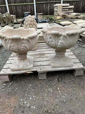 TULIP VASE URN PAIR Stone Flower Planter Garden Ornament Patio Castco.uk • £90