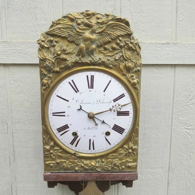 $595 • Buy Antique French MORBIER Country Clock  With Repeater Bell Strike, Repousse Facad