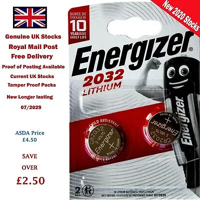 2 Pack Energizer CR2032 3V Lithium Button Coin Cell Battery • £1.65