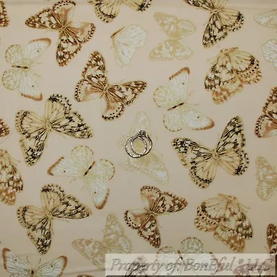 BonEful FABRIC FQ Cotton Quilt Cream White Brown Tan Gold Monarch Gold Butterfly • $4.56