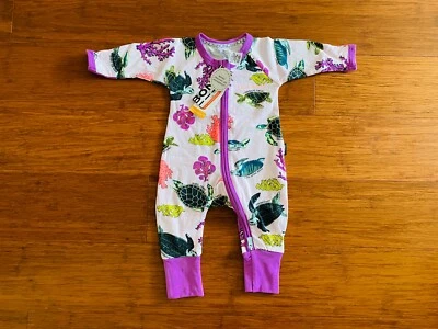 £25.68 • Buy Bonds White Purple Coral Reef Green Turtle Zip Wondersuit Size NB 0000 BNWT