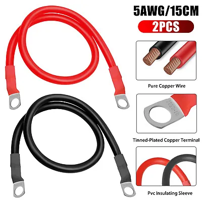 $8.98 • Buy 2Pcs 6 Inch 5 AWG Gauge Copper Battery Cable Power Wire Solar/RV/Car/Golf/Auto