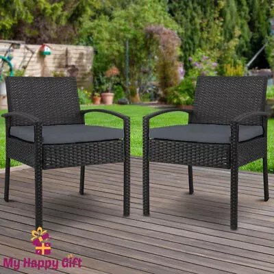 Gardeon Outdoor Furniture Dining Chairs Wicker Garden Patio Cushion Black X2 • $220.53