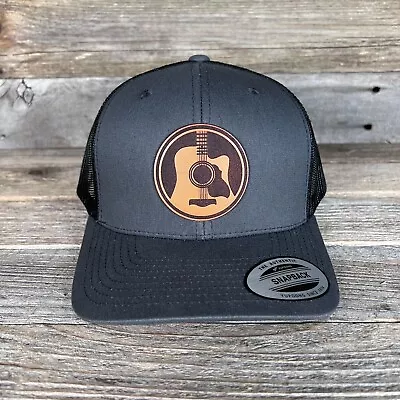 Nashville Music City TN Acoustic Guitar Leather Patch Trucker Hat • $30