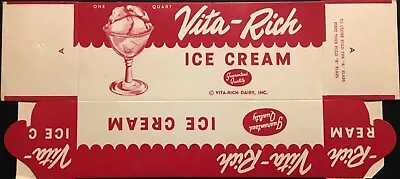 Vintage Red & White Unused Quart Vita-Rich Dairy Ice Cream Container - Montana  • $7.92