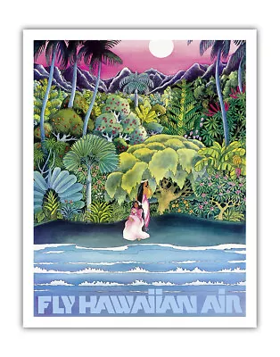 Fly Hawaiian Air - Women On The Beach - Vintage Airline Travel Poster C.1970 • $22.98