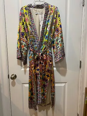 NEW Zara Vibrant Printed Silky Feel Kimono Robe Midi Dress Sz L Bloggers Holiday • $80