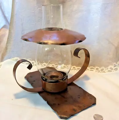 Vintage Hand Forged Copper Candle Holder With Chimney & Shade From Ireland • $45