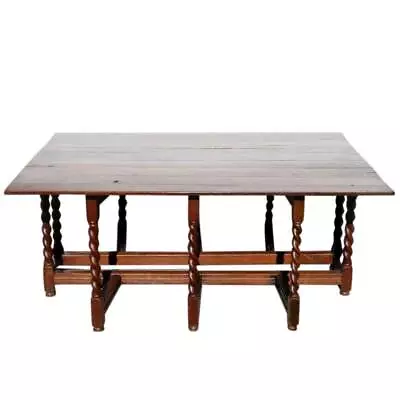 Antique Large English William & Mary Oak Drop-Leaf Gateleg Dining Table C. 1690 • $3950