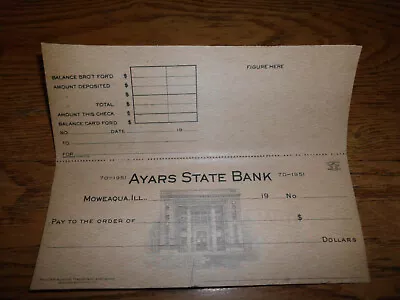 The Ayers State Bank Moweaqua Illinois  Vintage Blank Counter Paper Check  • $9.99