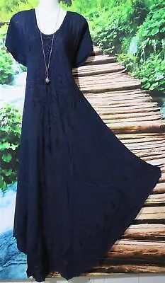 Boho Navy Blue Em0roidered Lace Up Long  Dress Regular 14-18 98-116cms • $37.99