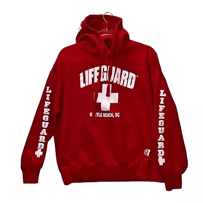 Lifeguard Mens Graphic Sweatshirt XL Red White Spellout Myrtle Beach SC Hoodie • $32.24