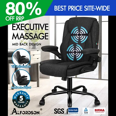 ALFORDSON Massage Office Chair Executive Computer Gaming Seat Linen Fabric Black • $100.95