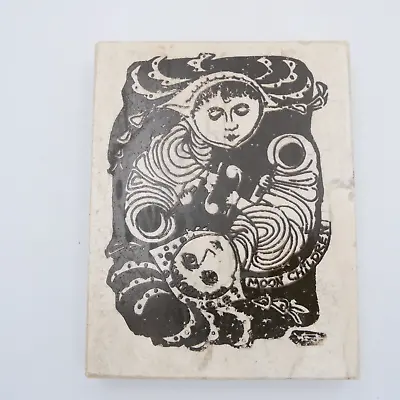 Italian Marble Stone Moon Children Block Print Paperweight Vintage MCM • $19.98