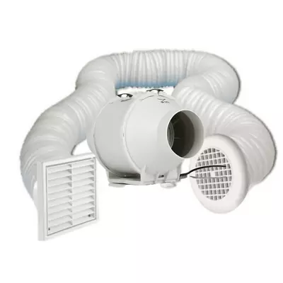 AirTech-UK Inline Bathroom Shower Fan Kit 100mm With Timer Fan 4  Powerful • £69.99