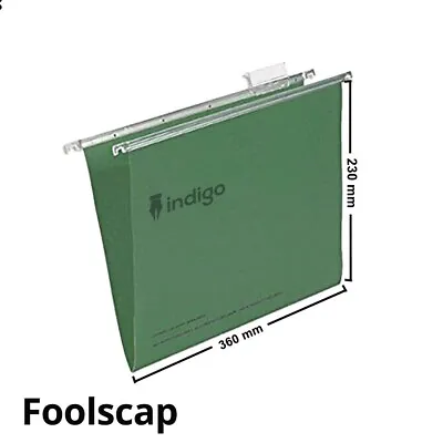 £24.99 • Buy 50x Foolscap Green Hanging Suspension Files Tabs Inserts Folders Filing Cabinet