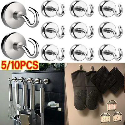 10 Pack Magnetic Hooks Extra Strong Neodymium Magnet Hooks Heavy Duty Hold Hook • £4.89