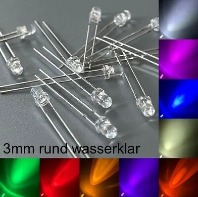 3mm LEDs Round Water Clear All Colors Incl. Resistors Light-emitting Diodes LED 3mm • $53.16