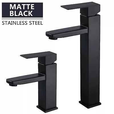 WELS Matt Black Basin Mixer Tall Bathroom Sink Tap Square Vanity Faucet Laundry • $59