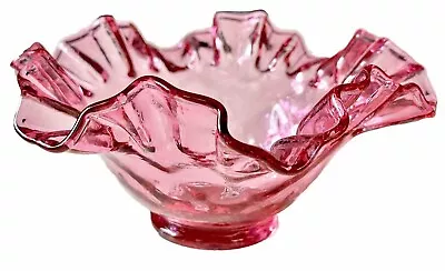 Vintage Fenton Cranberry Glass Ruffled Bowl W/ Optic Diamond  Pattern 7” • $24