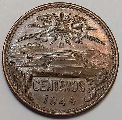 Mexico 1944 20 Centavos BN Mint State ~ Some Toning • $7.50