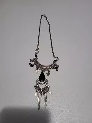 Vintage Necklace Chandelier Icicle Pendant Drop Black Silver-tone  Beaded  • $2