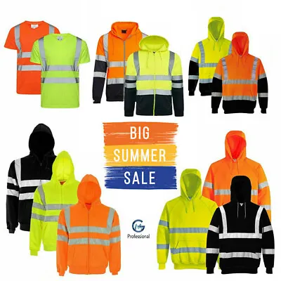 £15.95 • Buy Hi Vis Viz High Visibility Men Full Zip Hoody Pullover Workwear Hoodie Jacket