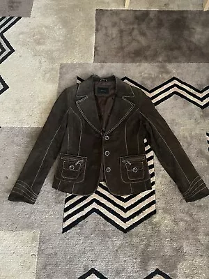 Vintage Vero Moda 100% Real Genuine Suede Leather Jacket Brown 170/88A ~ Medium • $15.99