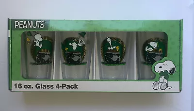 Set Of 4 Peanuts Snoopy Drinking Glasses 16 Oz St Patrick's Day - New • $23.50