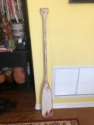 Vintage 54” Long Wood Boat Canoe Kayak Paddle Oar Chippy Paint Red White OLD One • $49