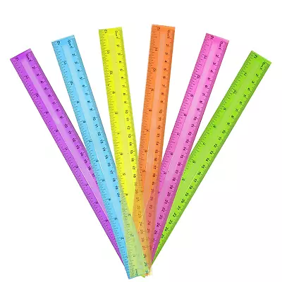 30 Pack Clear Plastic Rulers 12 InchTransparent Assorted Color Metric Bulk Rule • $14.62