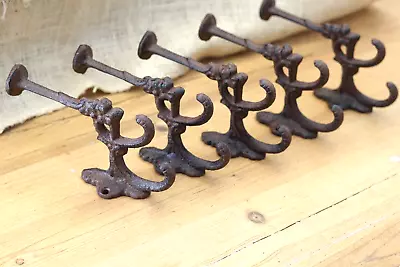 5 Rustic Cast Iron Coat Bath Hooks Ornate Victorian Large Hall Tree Wall Towel  • $29.99