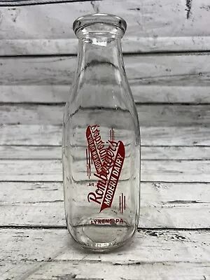 VTG Romberger's Modern Dairy Lykens PA Square Quart Double Sided Milk Bottle (B) • $18