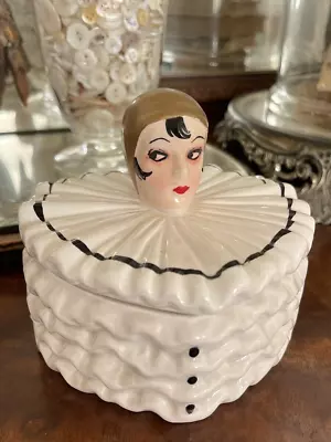 Vintage MANN Ceramic Flapper Girl Lady Pierrot Jewelry Pouder Trinket Box • $55