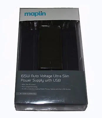 Maplin Ultra Slim 65W Universal Power Supply WITH USB & 10 Tips - RRP=£44.99 • £22.99