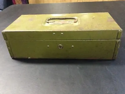 Vintage Metal Army Green 12 Inch Long Cash Storage Treasure Box (Good) • $9.60