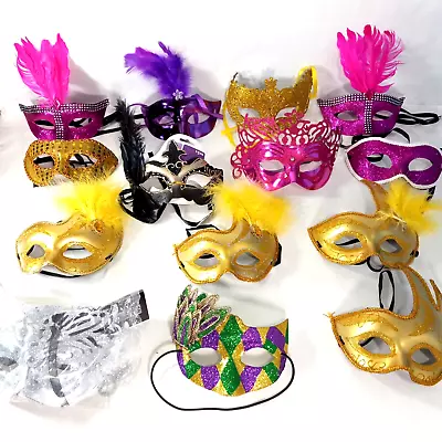 Mardi Gras Mask Lot Of 14 Masquerade Ball Venetian Carnival Eyemask Costume Mix • $54.77