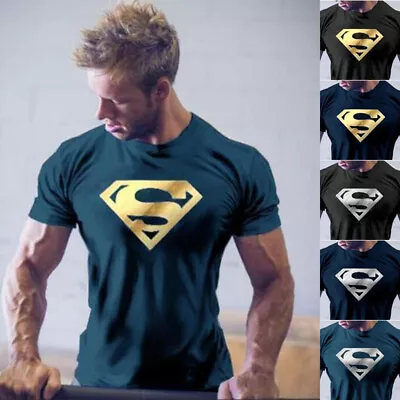 Men NEW Superman Workout Gym T-Shirt Bodybuilding Fitness Muscle Casual Tee • $18